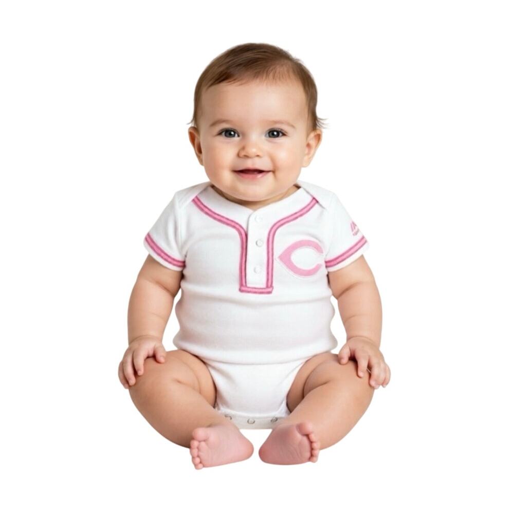Majestic Cincinnati Reds Girls Infant White Pink Cool Base Creeper Size 18M